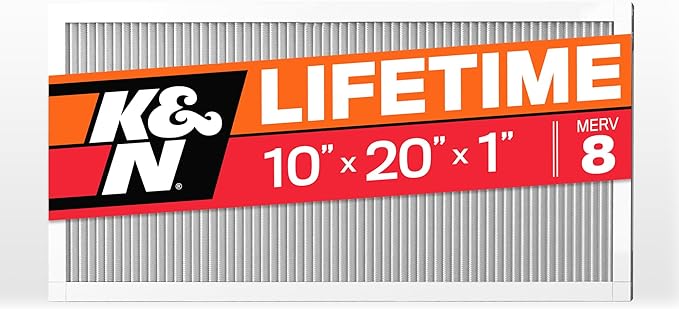 K&N 10X20X1 HVAC Furnace Air Filter, Lasts a Lifetime, Washable, Merv 8, the Last HVAC Filter You Will Ever Buy, Breathe Safely at Home or in the Office, HVC-8-11020