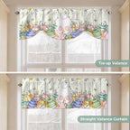 Easter Tie Up Valance Curtains for Windows, Kitchen Curtains Window Shades, Spring Rabbit Ears Foot Colorful Eggs Leaf Floral Light Filtering Roman Curtain Valances for Bedroom/Bathroom/Cafe 54"x18"
