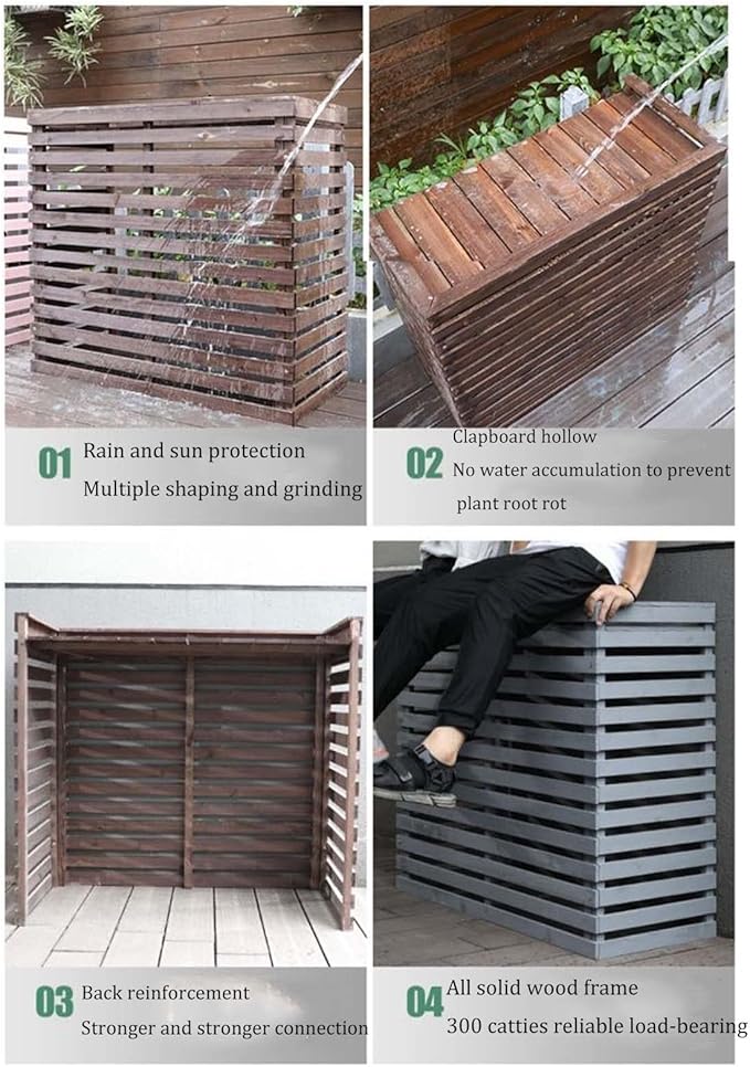 Wood Air Conditioner Fence Screen - Hide Outdoor Unit Stylishly with Tall Weatherproof Shutters Central Air Conditioner Covers (White L85Xw35Xh80Cm)