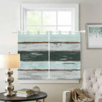 Blue Teal Kitchen Curtains 45 Inch Length, Short Cafe Window Curtains Tab Top, Vintage Wooden Retro Art Farmhouse Barns Light Filtering Window Treatments Tier Drapes 27.5"x45" 2 Panel