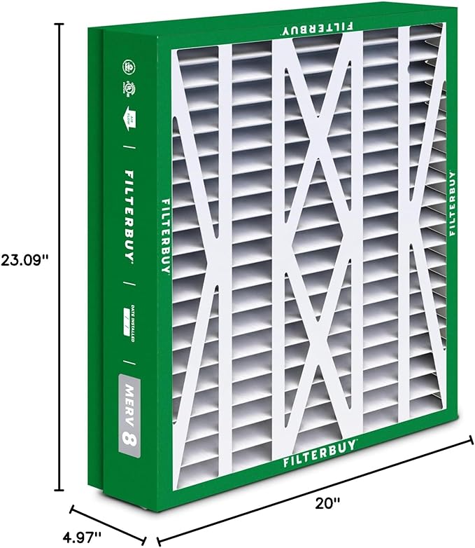 Filterbuy 21x23.5x5 Air Filter MERV 8 Essential Dust & Allergy Defense (2-Pack), Pleated HVAC AC Furnace Filters for Trane Perfect Fit & American Standard (Actual Size: 20.00 x 23.09 x 4.97)