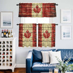 Kitchen Curtains Tiers and Valance Set of 3, Canada Light Filtering Window Curtain Set, Red Maple Leaf Flag Farmhouse Shabby Wooden Grain Rod Pocket Curtain Drapes for Living Room, 36 Inches Tiers