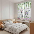 Spring Kitchen Curtains, Bicycles Botanical Rose Leaves Butterfly Wood Grain Light Filtering Window Curtain Panels, 2Pcs Rod Pocket Window Treatments Set for Living Room Bathroom Bedroom 42x63 Inches