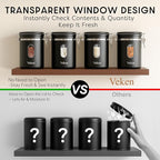 Veken Large Coffee Canister with Window, Kitchen Food Storage Airtight Stainless Steel Container for 2.2lbs Coffee Beans, Grounds, Rice,Tea, Flour, Cereal, Sugar Jars,Date Tracker and Scoop 39oz,Black