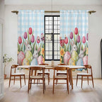 Easter Window Curtains 72 Inch Long 2 Panel Set,Rod Pocket Long Curtains & Drapes,Spring Bunny Colorful Eggs Tulip Flowers Blue Check Light Filtering Window Treatment for Bedroom 52"W x 72"L