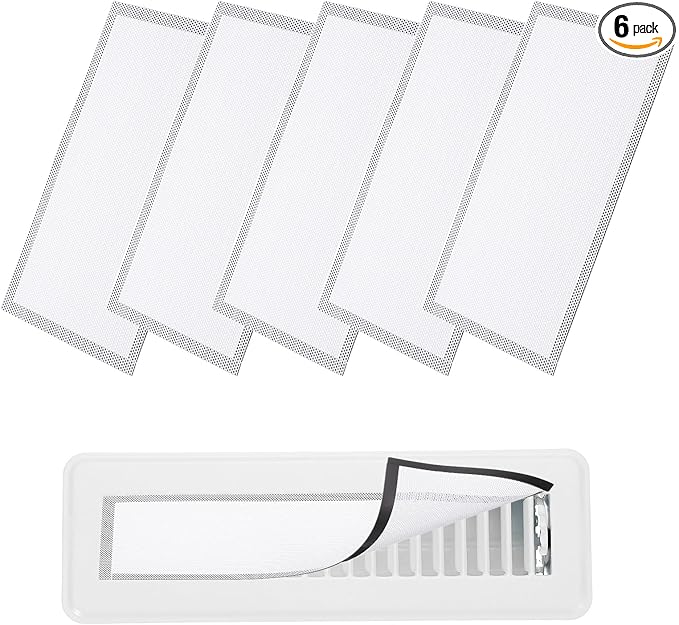 YOKIVE 6 Pcs Magnetic Floor Vent Covers, Floor Register Cover PVC Mesh Air Vent Screen Filters, Great for Home Floor, Wall, Ceiling, Catch Debris Hair Dust (White, 10-Inch x 6-Inch)