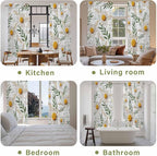 Spring Daisy Kitchen Curtains, Farmhouse Country Flower Leaf Plant Wood Grain Light Filtering Window Curtain Panels, 2Pcs Rod Pocket Window Treatments Set for Living Room Bathroom Bedroom 52x72 Inches