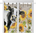 Yellow Sunflowers Living Room Curtains 84 Inch Length, Window Curtains Tab Top, Farmhouse Cow Barn Doors Floral Butterfly Light Filtering Window Treatments Drapes 42"x84" 2 Panel