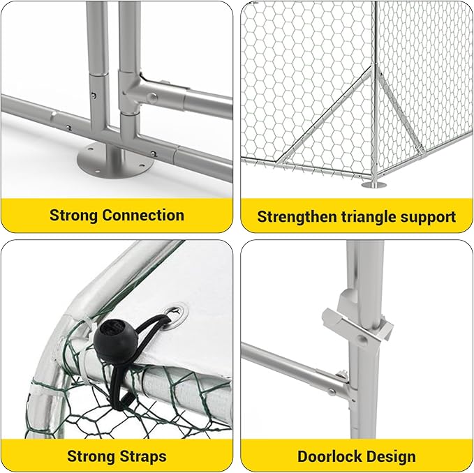 9.8X6.5x6.5FT, Large Walk in Chicken Run Pen Cage, Metal Coop Clearance with Double Door, Chicken Runs for Yard with Cover, Outdoor Cages for Chickens and Range Poultry, Large Chicken Coops
