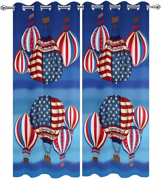 Independence Day Waterproof Outdoor Curtains for Patio, Windproof Weatherproof Curtains with Weighted Hem, Hot Air Balloon Patriotic Star Light Filtering Privacy Drapes for Porch 54"x 108" 2 Panels