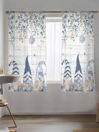 Sheer Curtains 72 Inches Long, Coastal Eucalyptus Leaf Semi Sheer Curtains Light Filtering Window Treatment, Ocean Blue Gnomes Starfish Wood Grain Privacy Voile Drapes for Living Room 52x72 Inch
