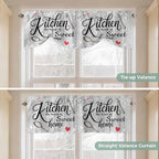 Kitchen Knife Fork Tie Up Valance Curtains for Windows, Kitchen Curtains Window Shades, Vintage Love Heart Grey Wood Grain Light Filtering Roman Curtain Valances for Bedroom/Bathroom/Cafe 42"x12"