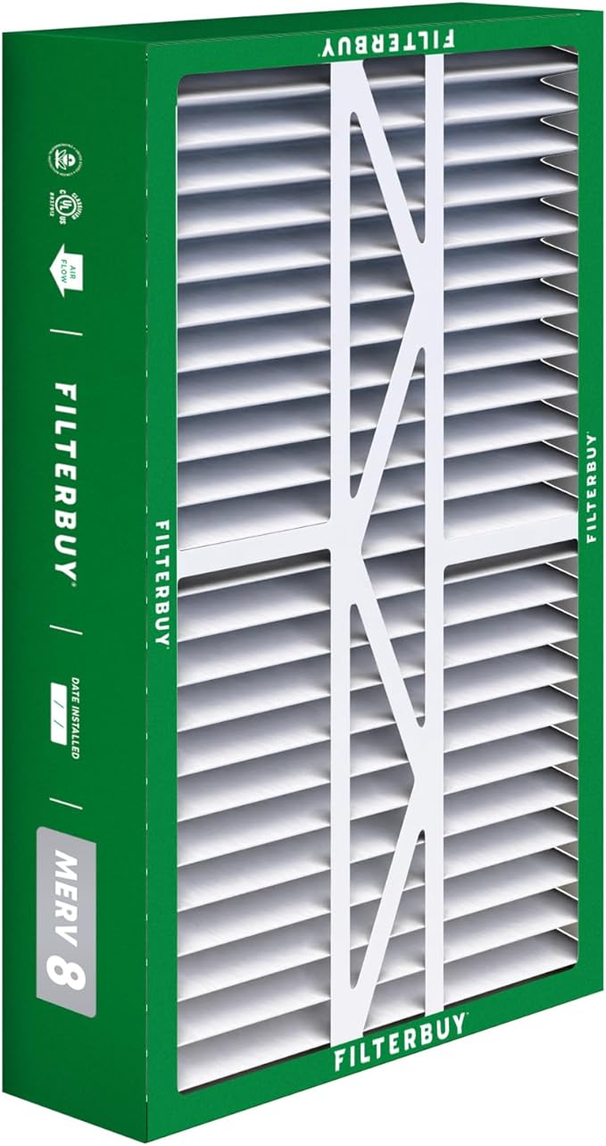 Filterbuy 16x25x5 Air Filter MERV 8 Essential Dust & Allergy Defense (2-Pack), Pleated HVAC AC Furnace Filters for Amana, Coleman, Goodman, Maytag, York, and More (Actual Size: 15.38 x 25.50 x 5.25)