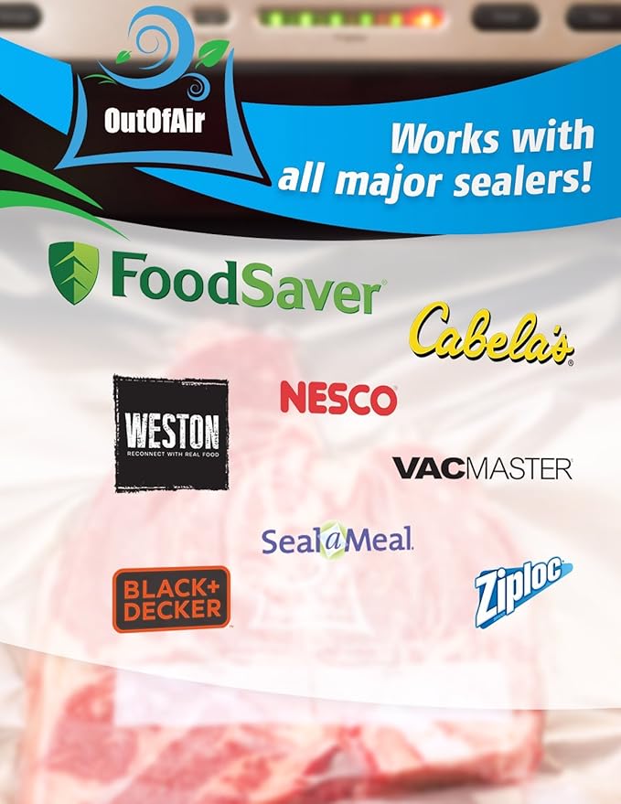100 Vacuum Sealer Bags: Quart Size (8" x 12") by OutOfAir Works With FoodSaver & Other Machines - 33% Thicker BPA Free, Commercial Grade, 8 x 12 inches