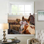 Farm Horses Bedroom Curtains 63 Inch Length, Window Curtains Tab Top, Farmhouse Barn Funny Animals Butterfly Light Filtering Window Treatments Drapes 42"x63" 2 Panel
