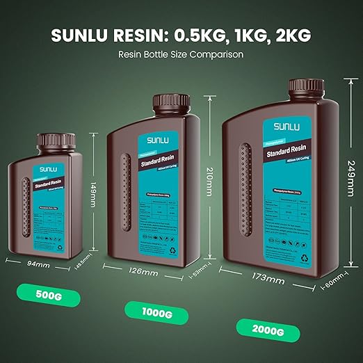 SUNLU 3D Printer Resin 2kg, Fast Curing Standard 3D Resin for LCD DLP SLA Resin 3D Printers, 395 to 405nm UV Curing 3D Printing Liquid Photopolymer Resin, Low Shrinkage, High Precision, 2000g, White