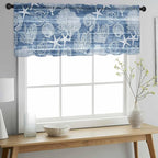Navy Blue Retro Summer Sheer Valance Curtains, Sea Turtle Starfish Coral Ocean Light Filtering Kitchen Valances Rod Pocket Voile Curtain Window Treatment for Bedroom/Living Room/Basement 42Wx18L