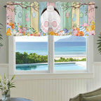Easter Curtain Valances for Windows, Kitchen Valance Window Treatment, Spring Colorful Bunny Eggs Flower Wood Grain Light Filtering Block Curtains for Bathroom/Bedroom/Living Room 60'' x 18''