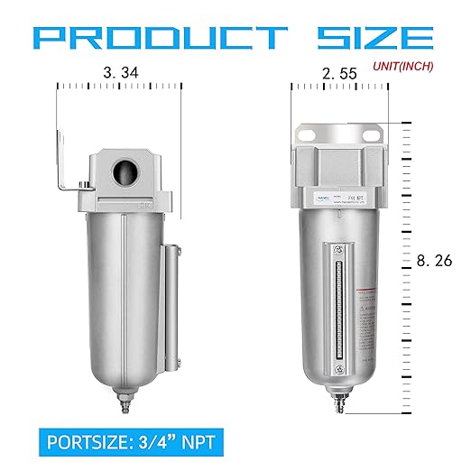 NANPU Industrial Grade Heavy Duty Particulate Filter, Metal Bowl, Suitable for Paint Spray (3/4" NPT, Manual Drain)