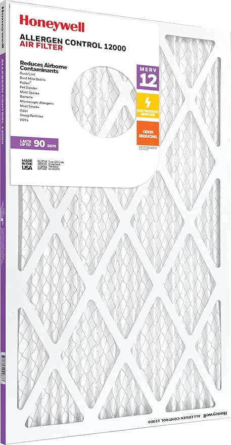 Honeywell 16x20x1 MERV 12 Electrostatic Pleated HVAC AC Furnace Air Filter (4-Pack) | Replacement Filter for Home Use | Made in USA
