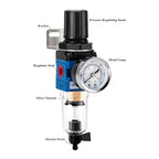 NANPU 1/4" NPT Compressed Air Filter Regulator Combo Piggyback, 5 Micron Brass Element, Poly Bowl, Manual Drain, Metal Bracket, 0-150 psi Gauge - AW2000-02M