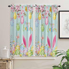 Happy Easter Bedroom Curtains 63 Inches length, Spring Bunny Eggs Flower Teal Wood Grain Window Treatment Curtain Drapes, Rod Pocket Curtain Panels for Living Room Kitchen, 42"x63", 2 Panels