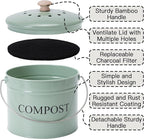 Compost Bin for Kitchen Counter, 1 Gallon Compost Bucket with Lid and Charcoal Filter, Countertop Composter, Rust Proof Indoor Food Waste Bin, Green