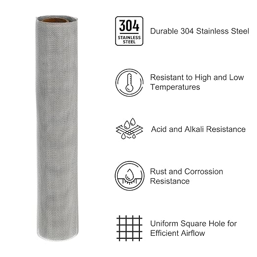 PATIKIL 40" L x 10" W Woven Wire Mesh, 30 Mesh 304 Stainless Steel Air Vent Filter Screen with Gloves for Window Security Vent Cover Filtration Animals Fence
