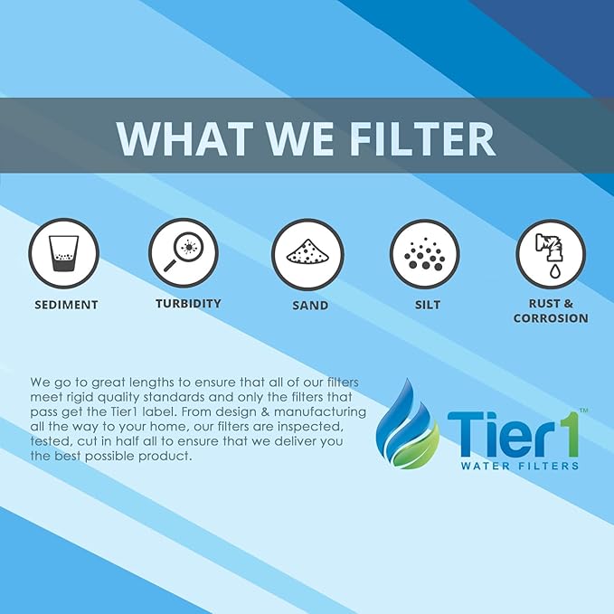 Tier1 20 Micron 10 Inch x 4.5 Inch | 6-Pack Spun Wound Polypropylene Whole House Sediment Water Filter Replacement Cartridge | Compatible with SDC-45-1020, FPMB-BB20-10, P20-10BB, Home Water Filter
