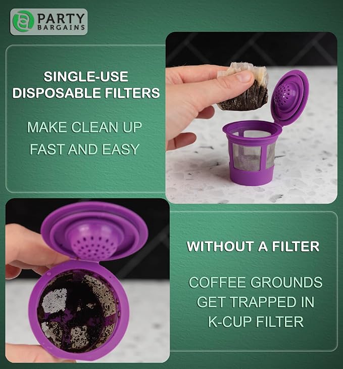 PARTY BARGAINS 600 Compact White Coffee Filter Liners – Disposable, Compatible with Keurig Brewers & K-Cup Reusable Pods, Single-Serve Paper Filters