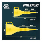 TEC Products FlexAll Long Flexible Funnels - Automotive Oil Funnel with Hose, Durable Nitrile Rubber for Oil Change, Transmission Funnel Fluid, Diesel, Fuel, Gas - Made in USA - Yellow (16 x 5 Inches)