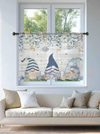 Sheer Curtains 45 Inch Length, Coastal Eucalyptus Leaf Semi Sheer Curtains Light Filtering Window Treatment, Ocean Blue Gnomes Starfish Wood Grain Privacy Voile Drapes for Living Room 52x45 Inch