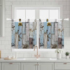 Blue Grey Wooden Kitchen Curtains 36 Inch Length, Small Window Curtains Tab Top, Farmhouse Barn Sunflowers Retro Light Filtering Short Window Treatments Tier Drapes 27.5"x36" 2 Panel