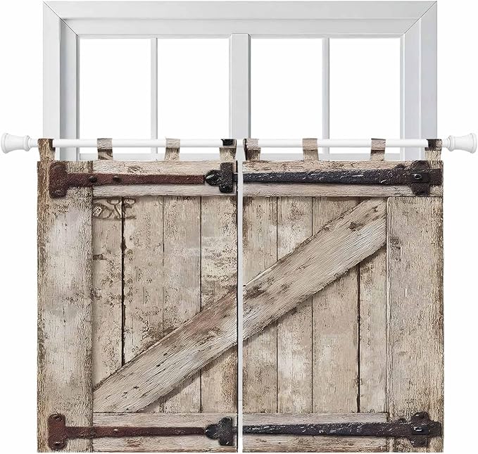 Farmhouse Wood Grain Bedroom Curtains 63 Inch Length, Window Curtains Tab Top, Vintage Country Barn Gate Brown Light Filtering Window Treatments Drapes 42"x63" 2 Panel
