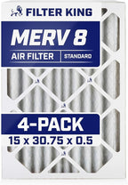 Filter King 15x30.75x0.5 Air Filter | 4-PACK | MERV 8 HVAC Pleated A/C Furnace Filters | MADE IN USA | Actual Size: 15 x 30.75 x 0.5"
