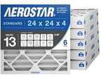Aerostar 24x24x4 MERV 13 - 6 Count - Pleated HVAC, Furnace & Air Conditioner Filters - Removes Bacteria, Dust, Cold & Flu Germs, Lint, Mold, Pet Dander, Allergy-Causing Pollen, Smog, Smoke & Viruses