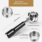 51mm Bottomless Portable Filter, 3 Ears, With 304 Stainless Steel Double Tube Capacity Cup Filter Basket, Only Compatible for Delong Dedica Ec680, Ec685, Smeg And Eupa Coffee Machines