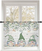 Sheer Curtains 45 Inch Length, Coastal Eucalyptus Leaf Semi Sheer Curtains Light Filtering Window Treatment, Sage Green Gnomes Starfish Privacy Voile Drapes for Living Room Bedroom 52x45 Inch