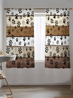 Sheer Curtains 72 Inches Long, Brown Beige Farmhouse Semi Sheer Curtains Light Filtering Window Treatment, Black Dog Paw Vintage Wooden Privacy Voile Drapes for Living Room Bedroom 52x72 Inch