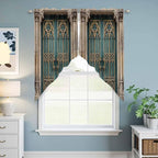 Turquoise Vintage Door Swag Valances for Windows, Countryside Barn Abstract Art Rod Pocket Kitchen Curtains Valance, Kitchen Window Curtains Swag for Cafe Bathroom Living Room, 2 Panels, 36x63 inch