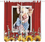 Pig Sunflowers Living Room Curtains 84 Inch Length, Window Curtains Tab Top, Eucalyptus Leaves Floral Bees Red Barn Light Filtering Window Treatments Drapes 52"x84" 2 Panel