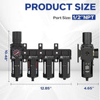 NEWPO 1/2'' NPT 4 Stage Air Dryer for Compressor,Air Drying System, Filter Regulator Dryer Combo for Plasma Cutter and Paint Spray,Semi-Auto Drain (Black)