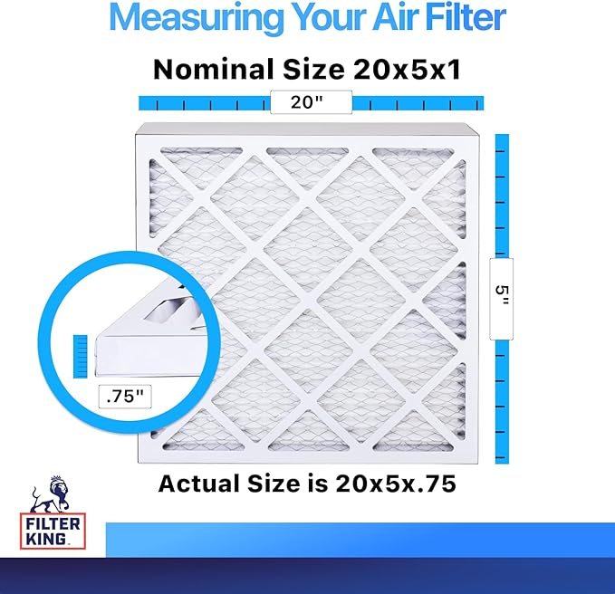 Filter King 20x5x1 Air Filter | 4-PACK | MERV 8 HVAC Pleated A/C Furnace Filters | MADE IN USA | Actual Size: 20 x 5 x .75"
