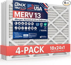 BNX TruFilter 18x24x1 Air Filter MERV 13 (4-Pack) - MADE IN USA - Electrostatic Pleated Air Conditioner HVAC AC Furnace Filters for Allergies, Pollen, Mold, Bacteria, Smoke, Allergen, MPR 1900 FPR 10