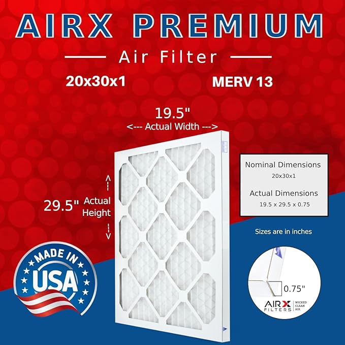 AIRX FILTERS WICKED CLEAN AIR. 20x30x1 Air Filter MERV 13 Electrostatic Pleated Air Conditioner Filter 6 Pack HVAC AC Furnace Filters