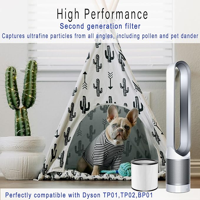 Updated TP01 Filter, 360 Glass HEPA Filter Replacement for Dyson Air Purifier Pure Cool Link TP01 TP02 TP03 AM11 Tower Fan, Pure Cool Me BP01 Personal Purifying Fan, Compare to 968126-03,2 Pack,Black