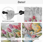 Easter Kitchen Tier Curtains 24 Inch Long 2 Panel Set,Rod Pocket Cafe Small Window Curtains Over Sink,Retro Spring Bunny Eggs Tulip Farm Wooden Grain Light Filtering Short Drapes 27.5"W x 24"L