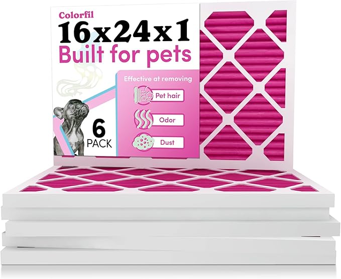 Colorfil 16x24x1 Air Filter (6-Pack) | Made in the USA | Color Changing | Remove Cat and Dog Odor | MERV 8 for Pet Hair Dander and Dust | 15.5"x23.5"x0.75" Exact Size