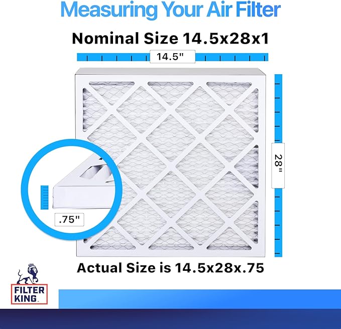 Filter King 14.5x28x1 Air Filter | 4-PACK | MERV 8 HVAC Pleated A/C Furnace Filters | MADE IN USA | Actual Size: 14.5 x 28 x .75"