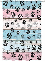 Sheer Curtains 63 Inch Length, Blue Pink Dog Paws Prints Semi Sheer Curtains Light Filtering Window Treatment, Farmhouse Beige Wood Privacy Voile Drapes for Living Room Bedroom 52x63 Inch